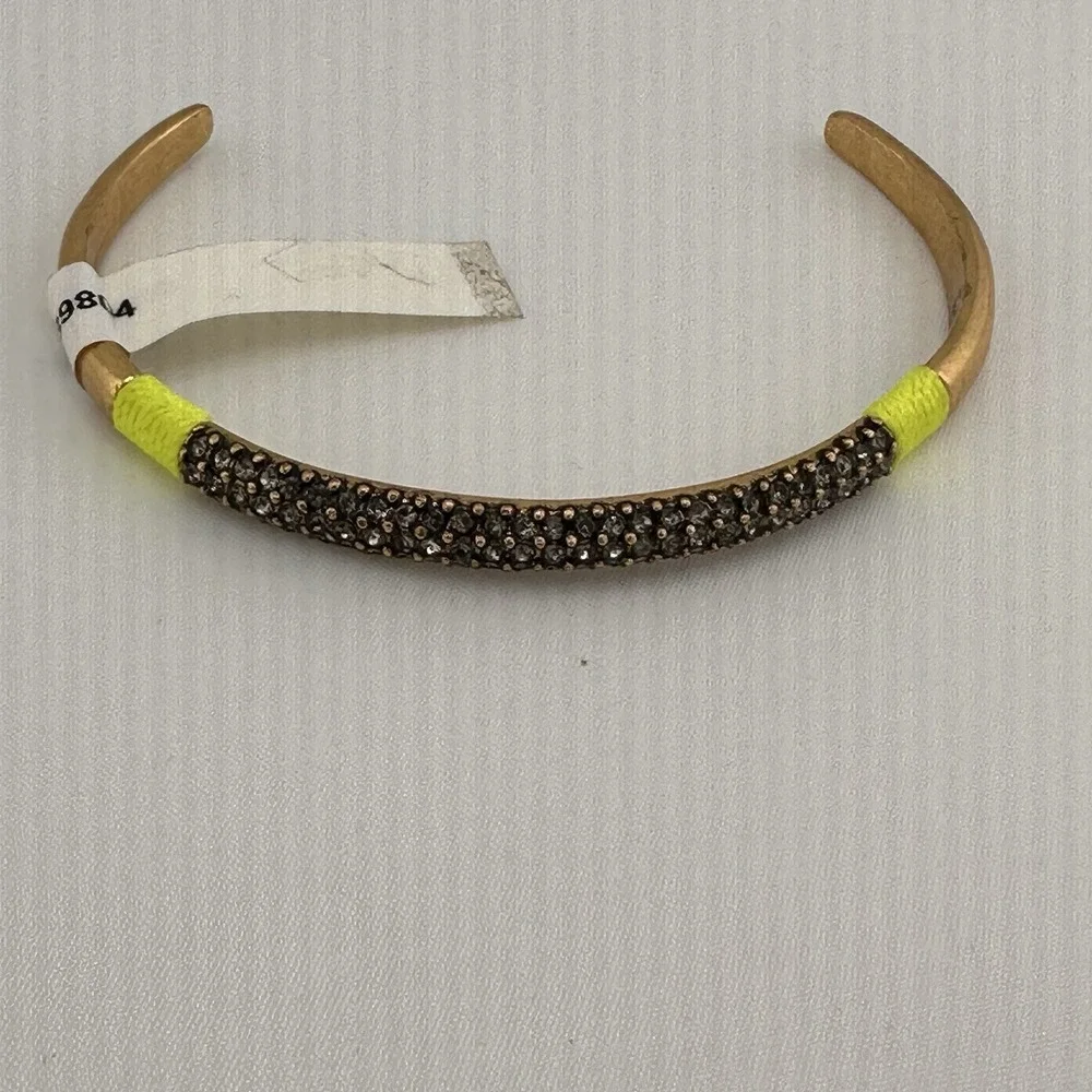 J Crew Black Rhinestone Gold Tone Cuff Bracelet Preppy Boho Classic Party Adjust